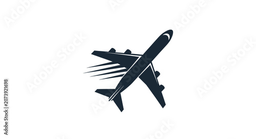Foto Black airplane silhouette flying diagonally