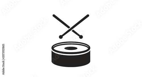 Photography Black drum and crossed drumsticks percussion icon.