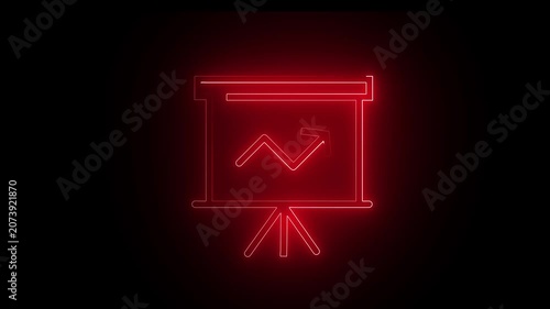 Presentation board displays a glowing red neon line chart indicating positive financial growth trends, providing a clean visual aid for corporate boardroom meetings and strategic business planning.