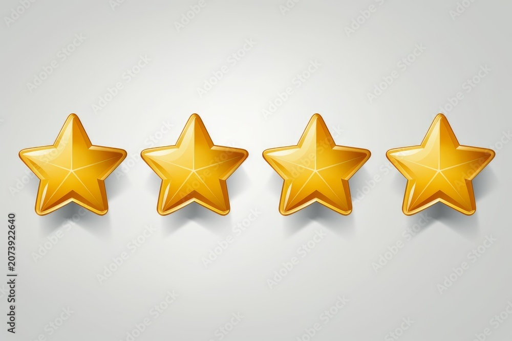 Fototapeta premium Four shiny gold stars lined up, symbolizing customer review and product evaluation