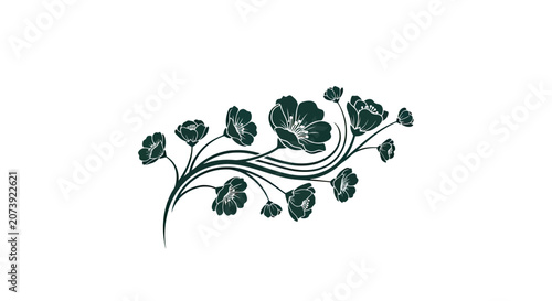 Quadro su tela Black floral branch vine with blooming flower blossoms.