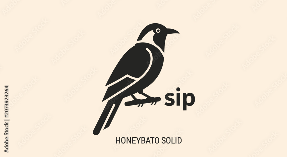 Obraz premium Black bird on branch minimalist sip logo.