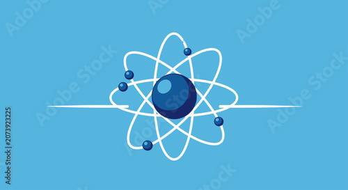 Tableau sur toile Atomic model with electrons on blue background.