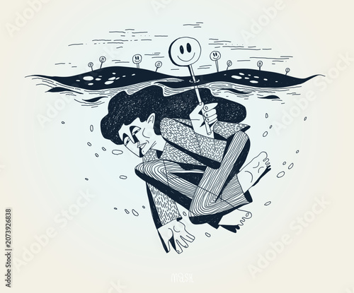 Foto Vector illustration of hidden depression and emotional masking