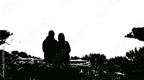 Night forest silhouette with dark trees