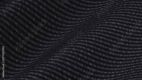 Italian Jet Black Pinstripe Wool Lycra Fabric moving in sleek flexible waves of premium stretch material and corporate pinstripe suit pattern