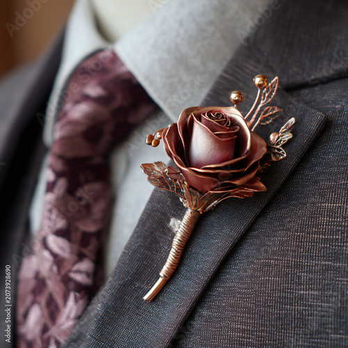 Simple wedding groom red color flower pin