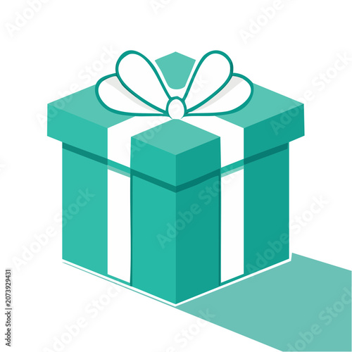 Teal gift box with white ribbon bow vector illustration