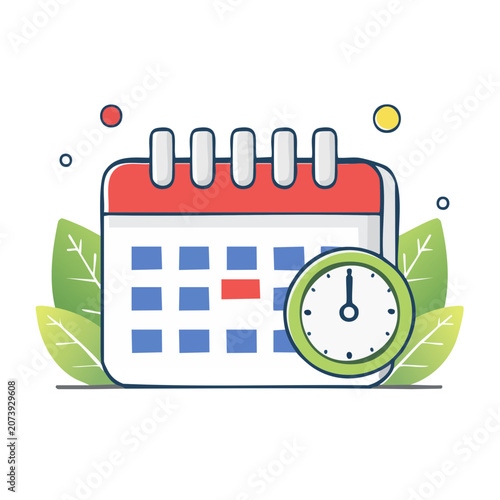 Calendar and Clock Flat Vector Illustration