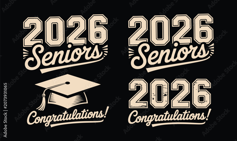Obraz premium Class of 2026 Seniors Graduation Varsity Typography Vector Sign Set for School Sports Apparel