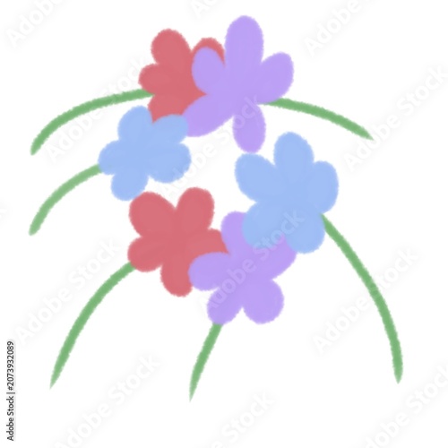 pink, purple and blue flowers isolated on white background 