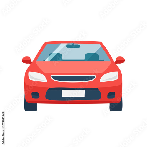 Red flat illustration of a car front view