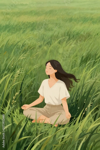 young woman sitting on the grass