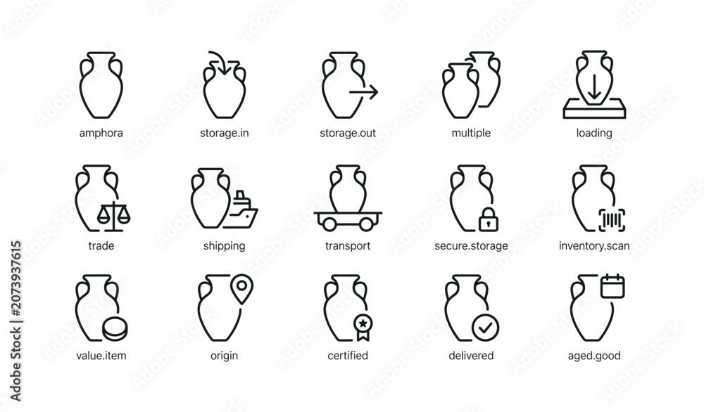 Fototapeta premium Amphora storage and shipping icons showing handling and logistics