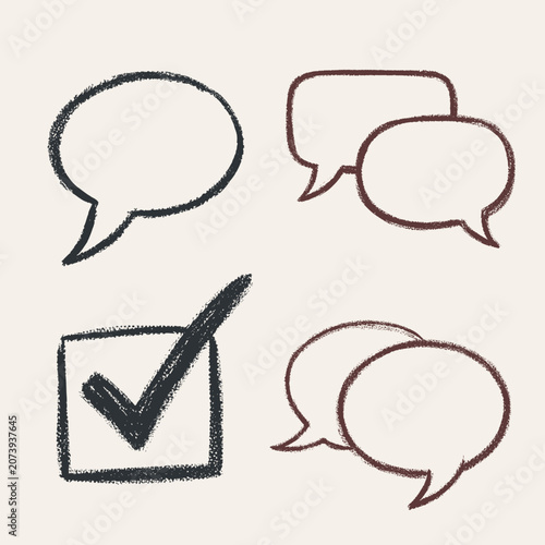 Tableau sur toile Hand-drawn speech bubbles and a checkmark with chalky textured outlines on a lig