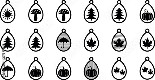 Fotografía Set of black and white teardrop earring cutouts featuring seasonal autumn, fall,