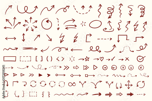 Vászonkép Hand Drawn swirl or twist curved arrows vector