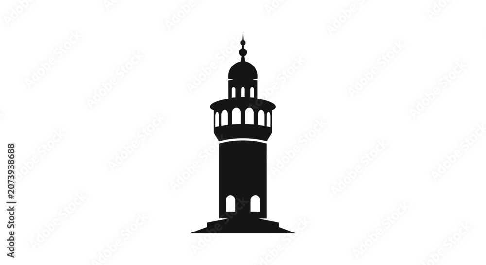 Obraz premium Black silhouette of an Islamic minaret tower.