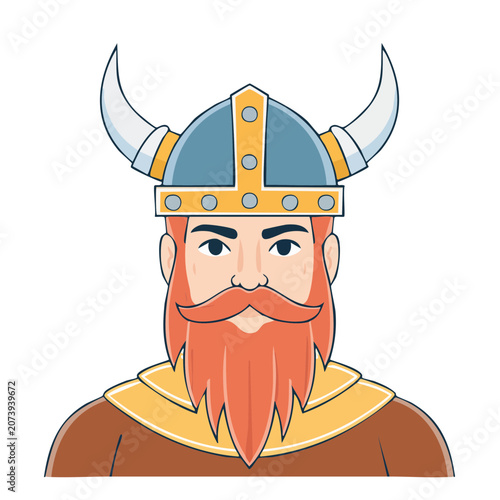 Flat illustration of a viking warrior with horned helmet