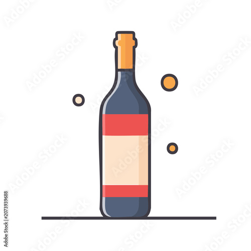 Flat illustration of a wine bottle with label and cork