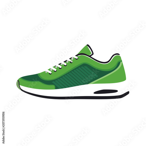 Green athletic sneaker flat vector illustration