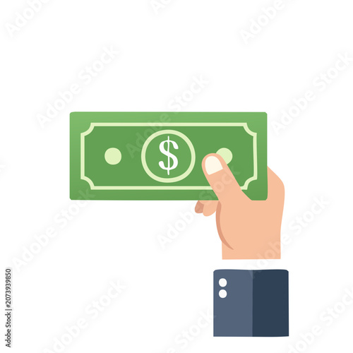 Hand holding green dollar bill vector illustration