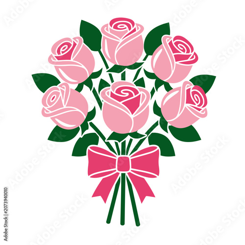 Pink Rose Bouquet with Ribbon Vector Illustration