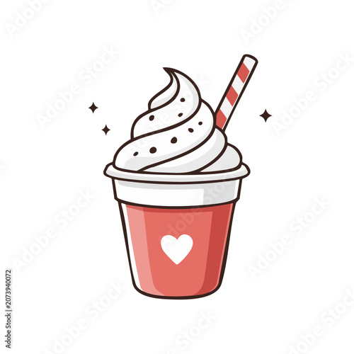 Soft Serve Ice Cream in Red Cup with Straw