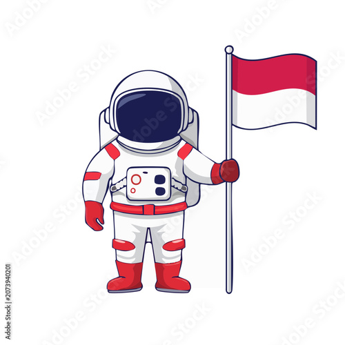 Astronaut in space suit holding national flag illustration