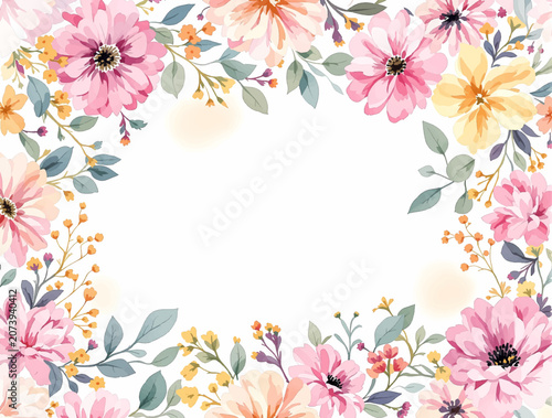 Sunny daisies and pink blooms dancing around a clear center.