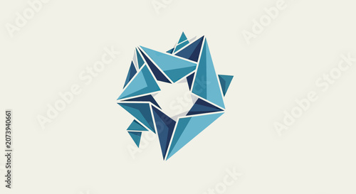 Fényképezés Blue abstract geometric crystalline star shape.