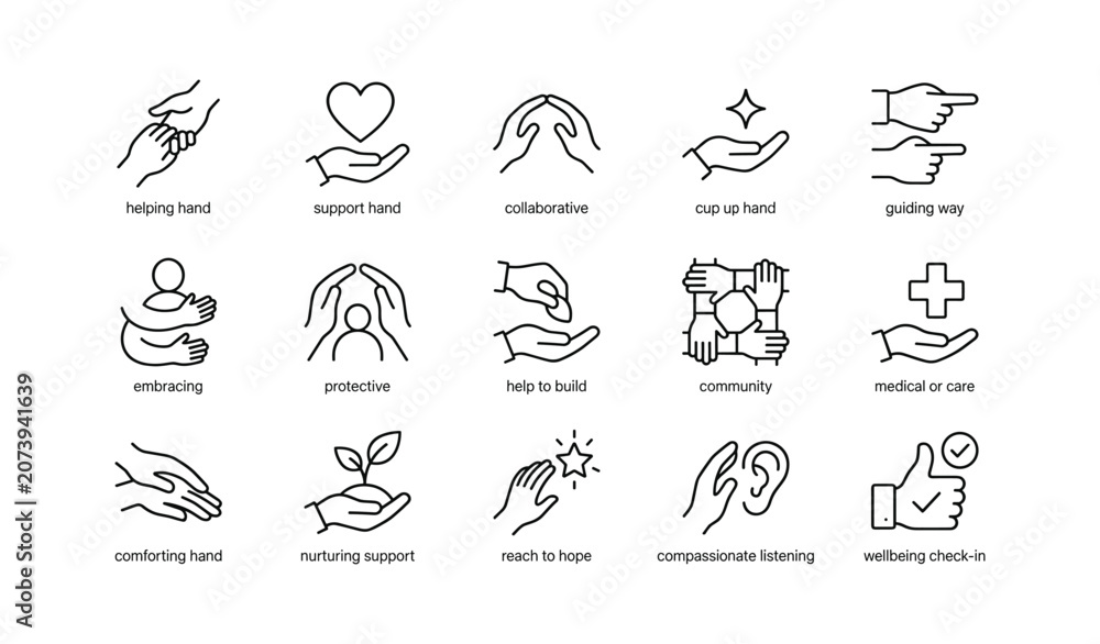 Fototapeta premium Hand icons showing support and care on white background