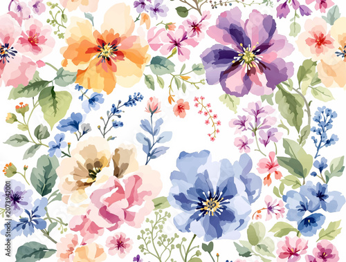 Vibrant Watercolor Botanical Frame Textures and Seamless Flower Patterns for Eye Catching Digital Product Label Designs