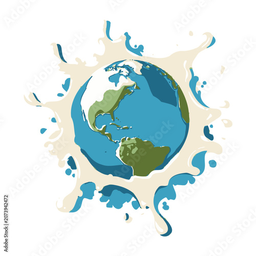 Flat vector illustration of globe with water splashes