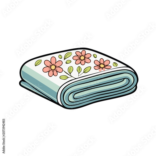 Folded blanket with floral pattern vector illustration