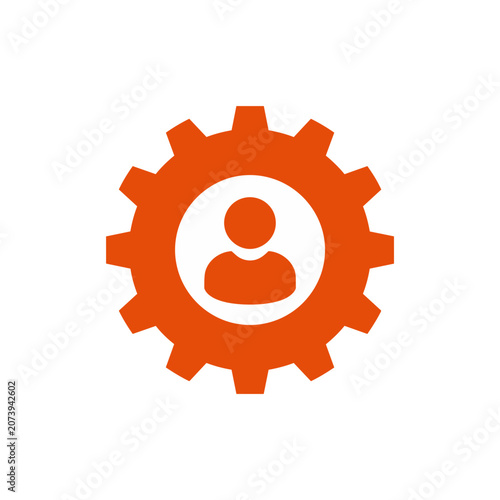 Orange gear icon with person silhouette