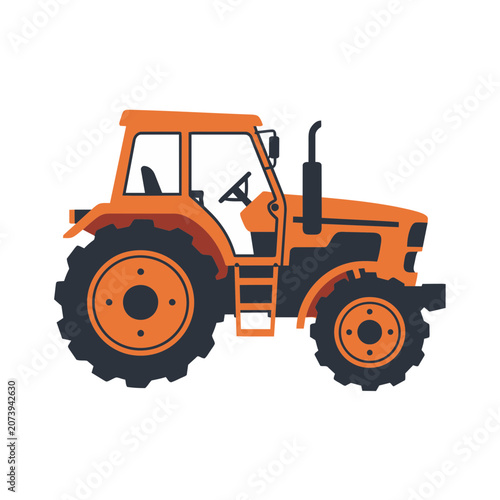 Orange tractor flat vector illustration
