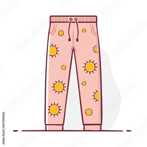 Pink sweatpants with yellow sun pattern vector illustration
