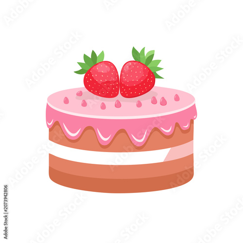 Strawberry Cake Flat Vector Illustration