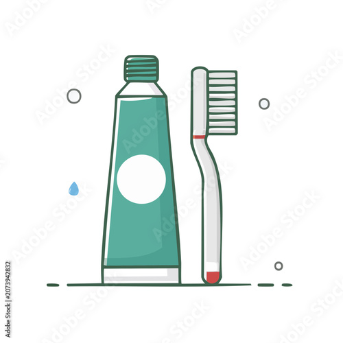 Toothbrush and Toothpaste Flat Vector Illustration
