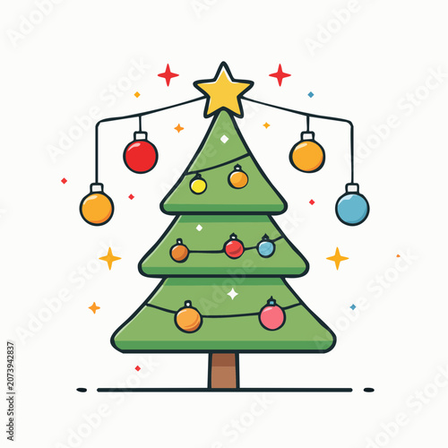 Stylized Christmas Tree with Ornaments and Star