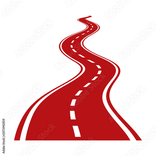 Winding road vector illustration with lane markings