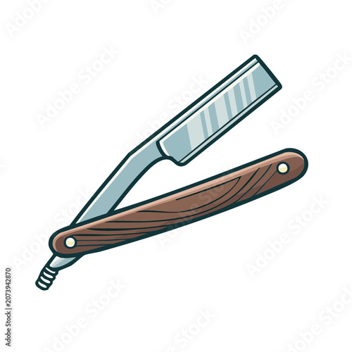 Vintage Straight Razor Flat Vector Illustration