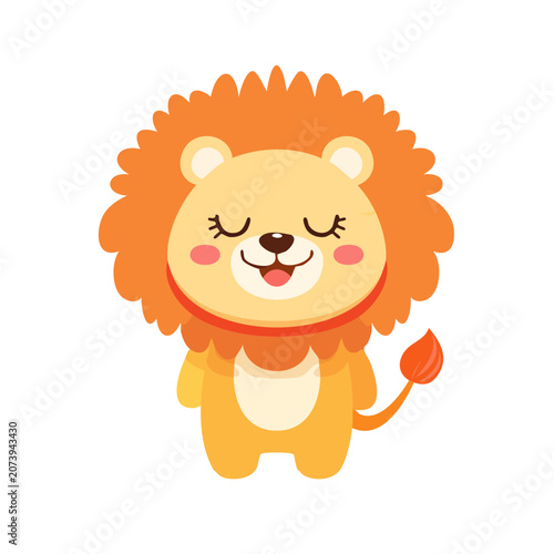 Cute cartoon lion character with closed eyes and smile