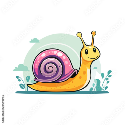 Cute cartoon snail with colorful shell