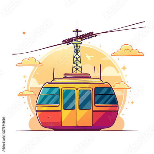 Flat vector illustration of hot air balloon in sky