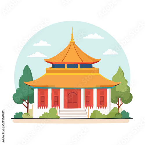 Traditional Chinese Temple Flat Vector Illustration