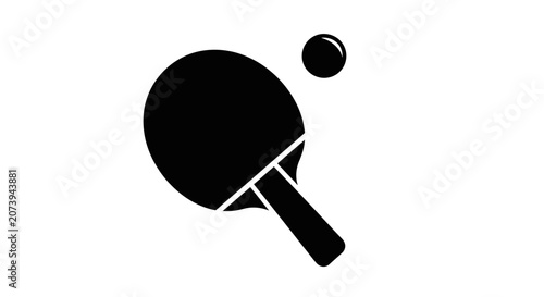 Obraz na plátně Ping pong paddle and ball are depicted in a minimalist black icon style to represent recreational sports and leisure activities