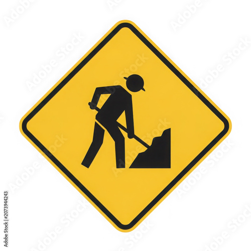 Road work sign with worker