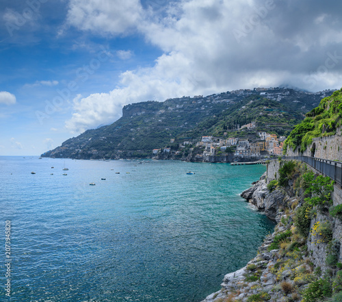 Amalfi Coast, southern Italy: typical coastal landscape of the Amalfi Coast with an glimpse of Minori townscape.